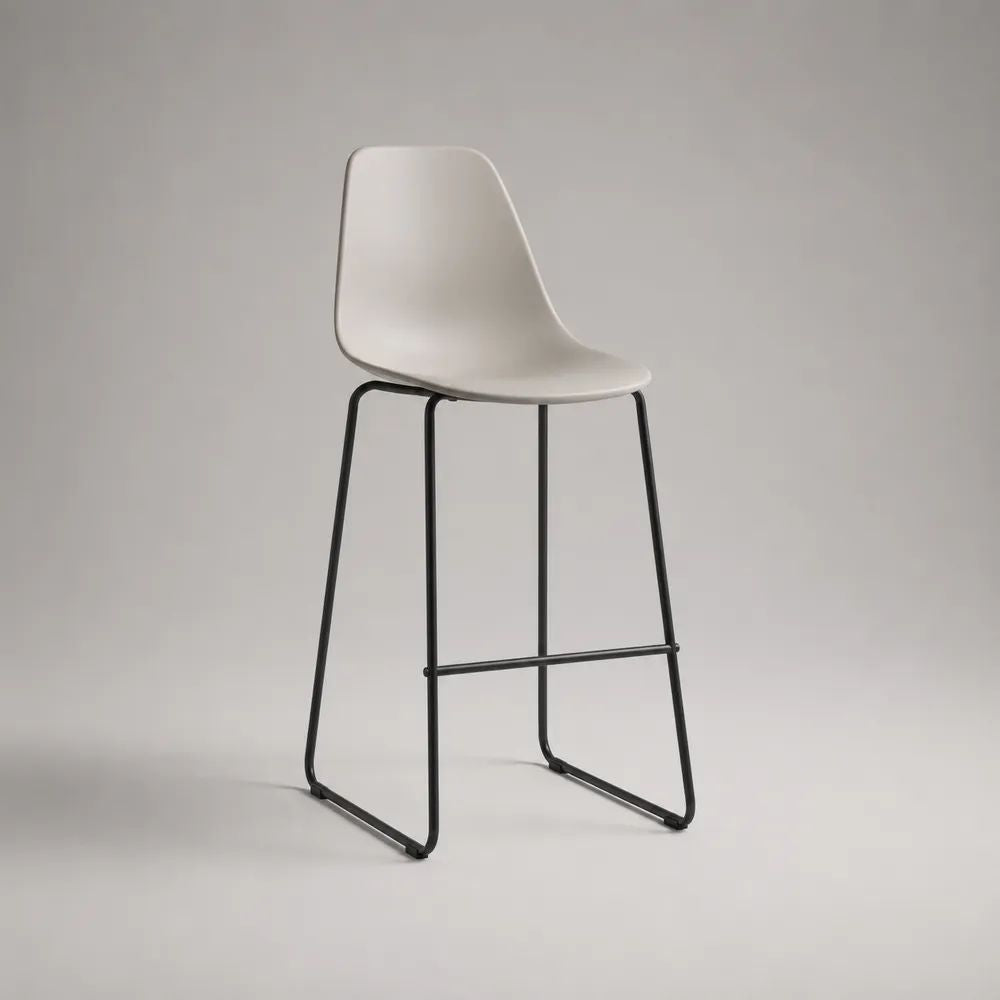 Sgabello da bar con schienale in PP e struttura in acciaio, bianco e nero, 47 × 52 × 104 cm