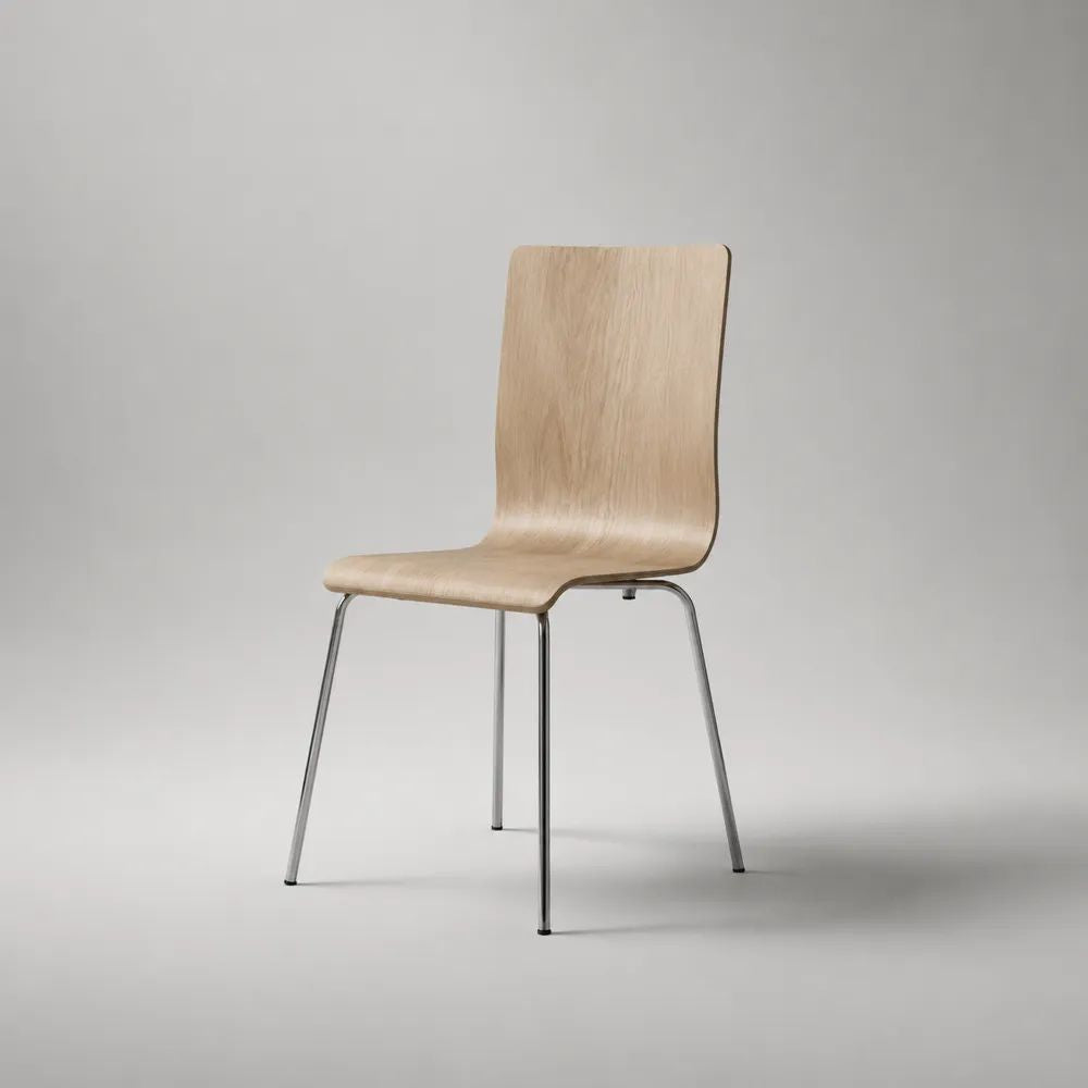 Sedia da conferenza in multistrato e acciaio cromato, rovere chiaro, 50 × 52 × 86 cm