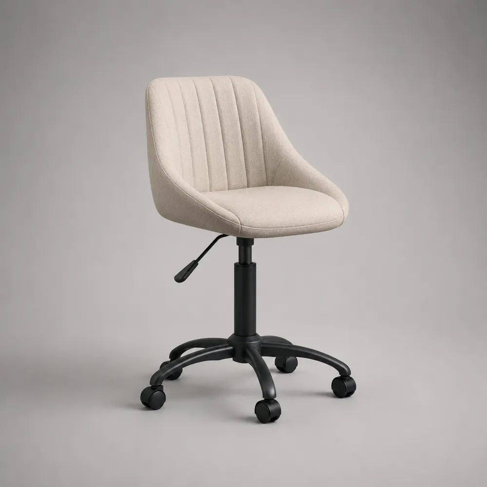 Sedia da ufficio girevole regolabile in altezza in poliestere beige e metallo nero, 58 x 57 x 82-92 cm