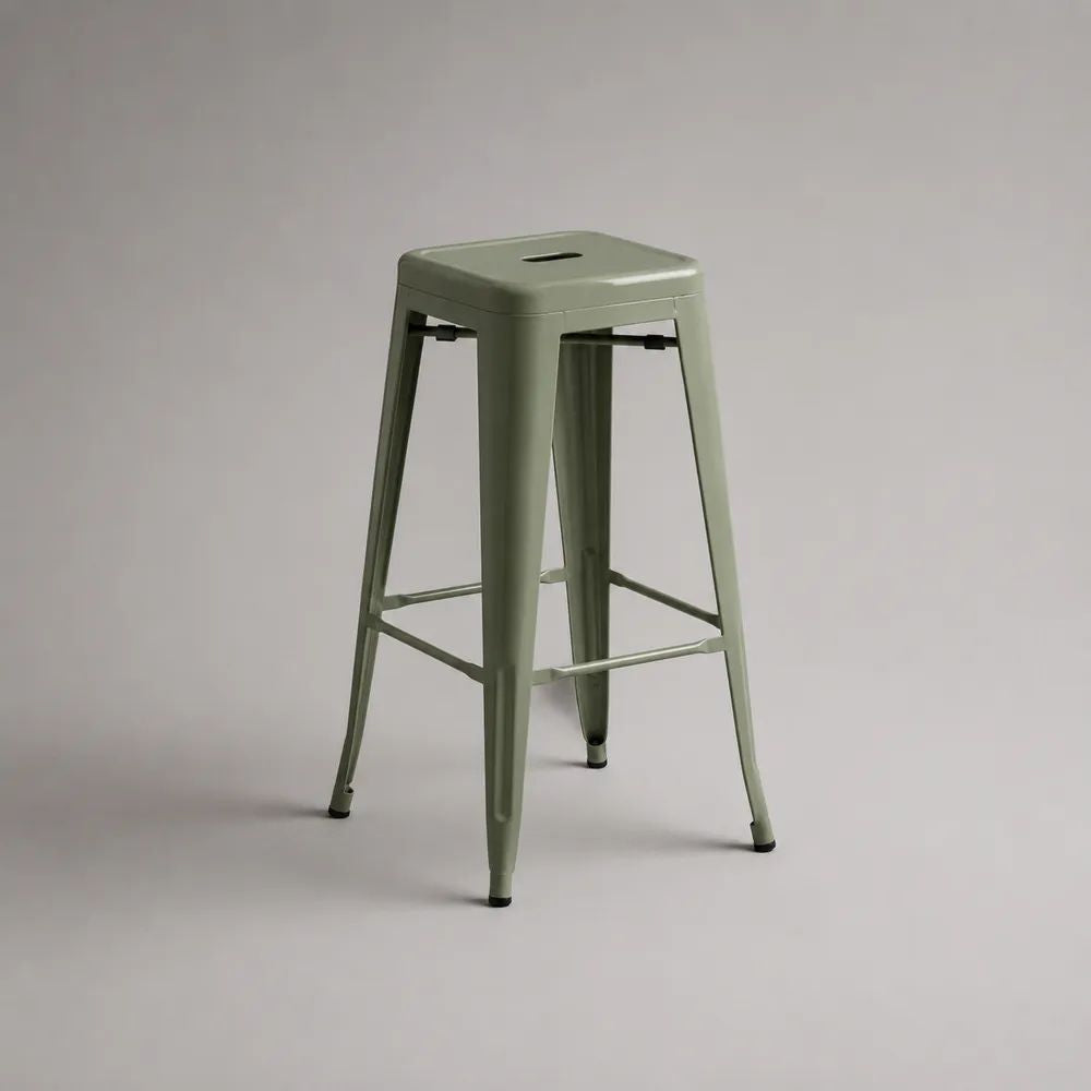 Sgabello da bar alto in acciaio verde salvia con seduta quadrata, 43 × 43 × 76 cm