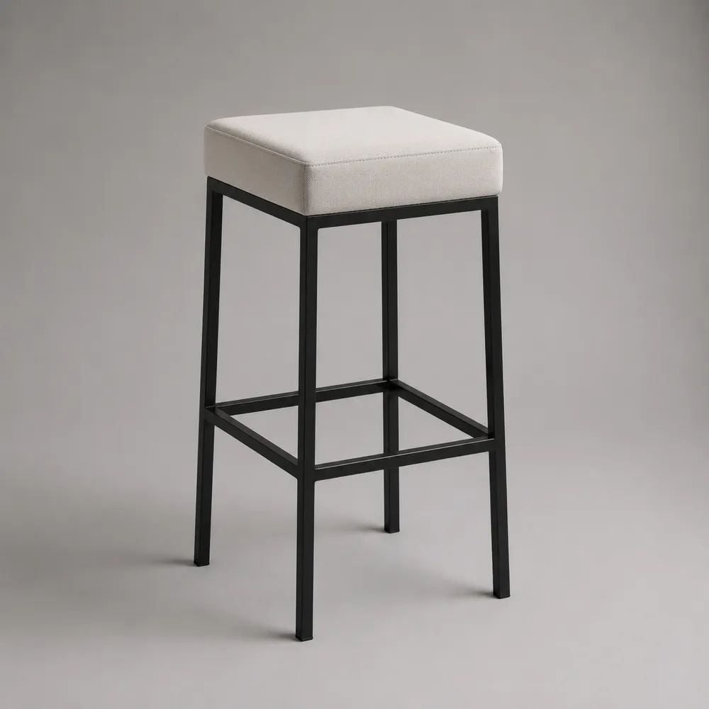 Sgabello da bar alto senza schienale in acciaio e tessuto bianco, 40 × 40 × 75 cm