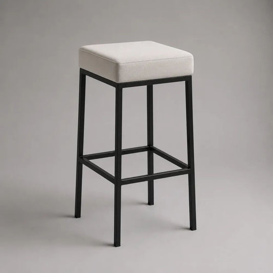 Sgabello da bar alto senza schienale in acciaio e tessuto bianco, 40 × 40 × 75 cm