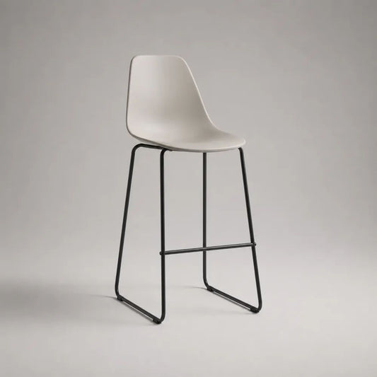 Sgabello da bar con schienale in PP e struttura in acciaio, bianco e nero, 47 × 52 × 104 cm