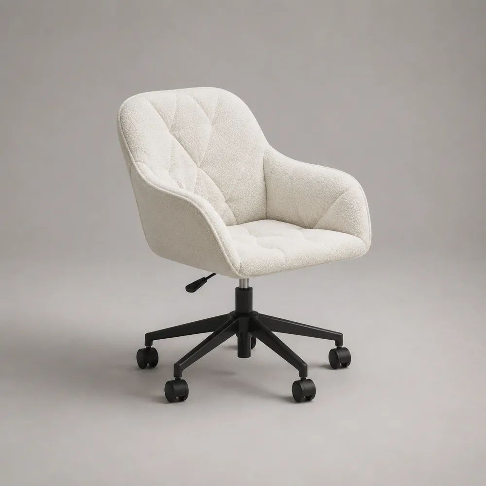 Sedia da ufficio girevole regolabile in tessuto con braccioli, bianco crema e nero, 62 × 64 × 80-90 cm