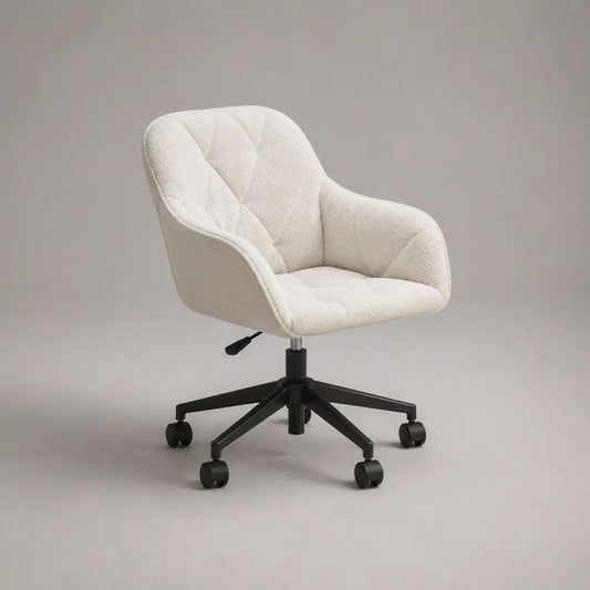 Sedia da ufficio girevole regolabile in tessuto con braccioli, bianco crema e nero, 62 × 64 × 80-90 cm