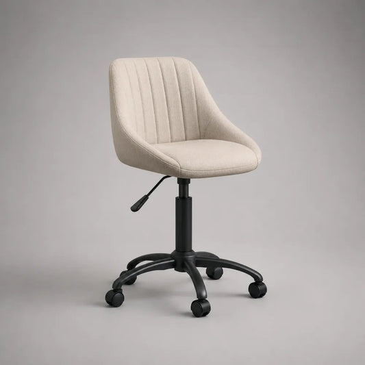 Sedia da ufficio girevole regolabile in altezza in poliestere beige e metallo nero, 58 x 57 x 82-92 cm