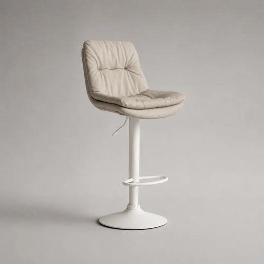 Sgabello da bar girevole regolabile imbottito in PU e acciaio bianco, con schienale e base rotonda, 49 x 53 x 88–108 cm